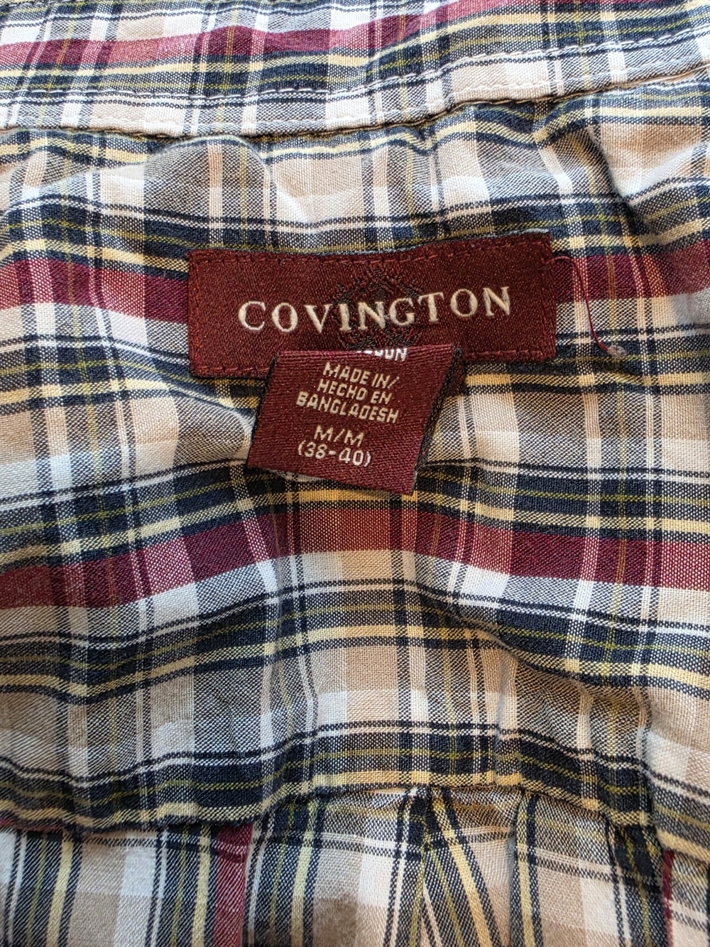 Covington Red, Blue & Tan Plaid Casual Button-Down Shirt
